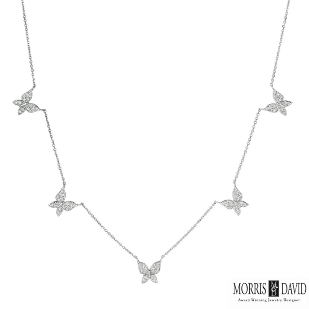 0.75CT Natural Diamond Butterfly Necklace 14K Gold